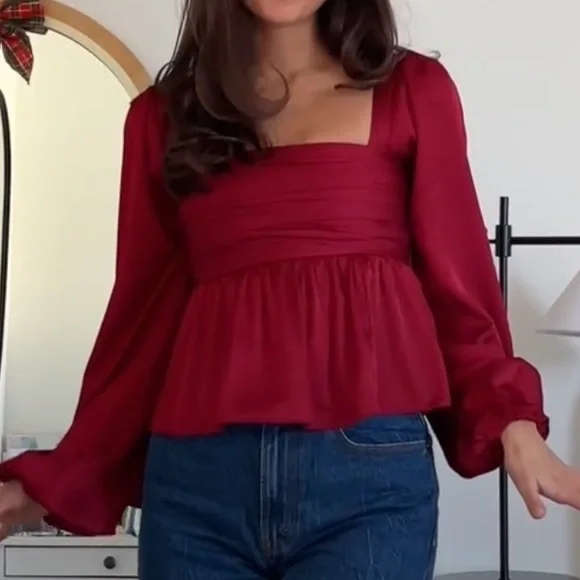 Abercrombie and Fitch Emerson Satin Long-Sleeve Top - Picture 2 of 5